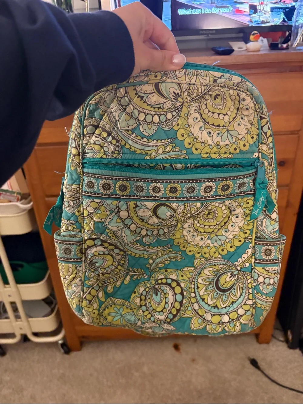 Vera Bradley Teal and Yellow Paisley Quilted Backpack